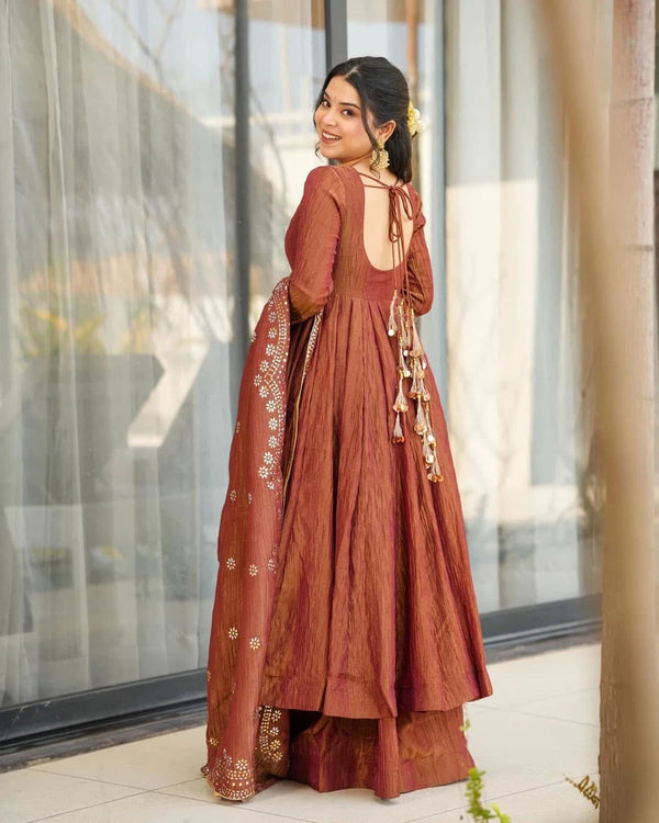 Luxe Crushed Chinon Anarkali Suit Embroidered Dupatta