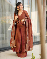 Luxe Crushed Chinon Anarkali Suit Embroidered Dupatta
