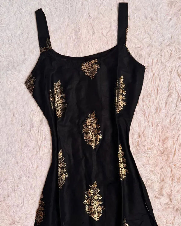 Sleeveless Foil Leaf Print Rayon Daily Wear Kurti