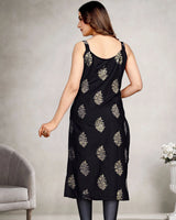 Sleeveless Foil Leaf Print Rayon Daily Wear Kurti