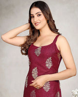 Sleeveless Foil Leaf Print Rayon Daily Wear Kurti