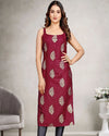 Sleeveless Foil Leaf Print Rayon Daily Wear Kurti
