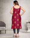 Women’s Rayon Sleeveless Kurti with Gold Foil Butta for Daily Wear