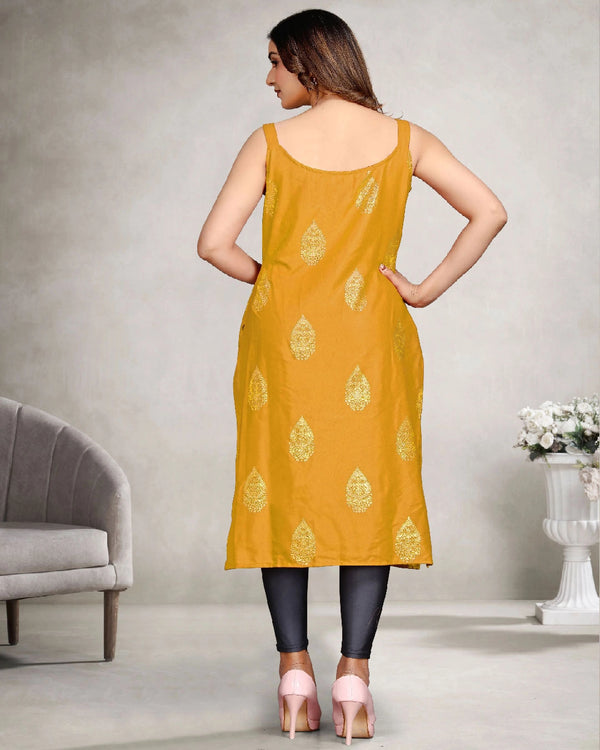 Women’s Rayon Sleeveless Kurti with Gold Foil Butta for Daily Wear