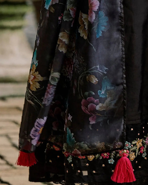 Roman Silk Floral Embroidered Suit with Tabby Silk Dupatta