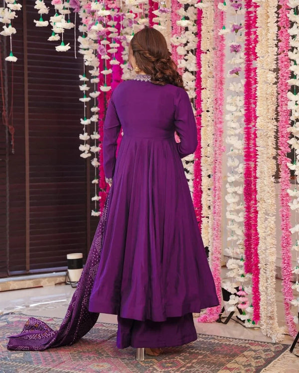 Regal Chinon Anarkali Suit with Digital Bandhani Dupatta