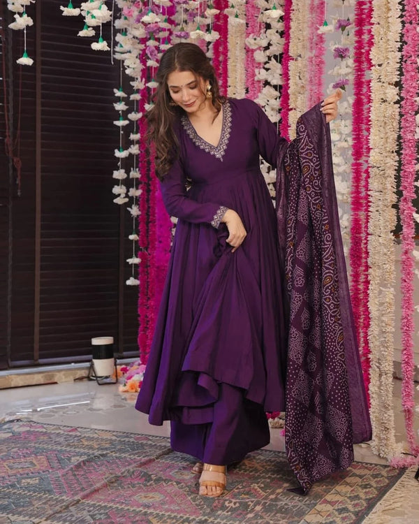 Regal Chinon Anarkali Suit with Digital Bandhani Dupatta