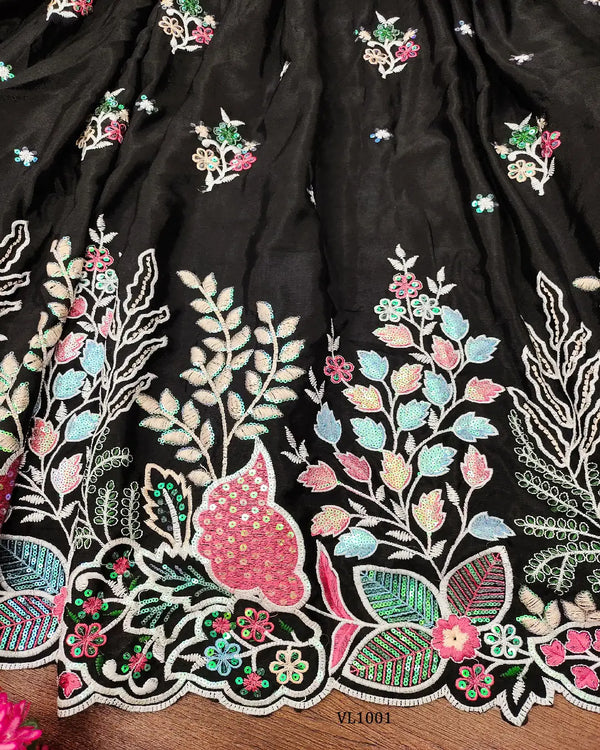 Floral Embroidered Black Lehenga Choli