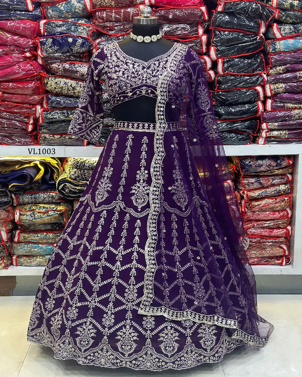Regal Purple Embroidery Sequence Lehenga Set
