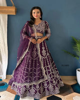 Regal Purple Embroidery Sequence Lehenga Set