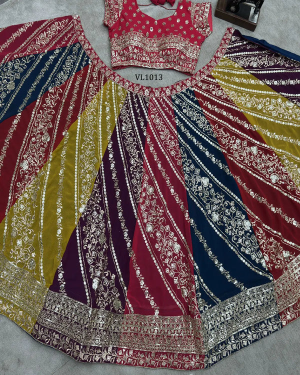 Dazzling Multi-Panel Faux Georgette Lehenga Choli for Sangeet & Weddings