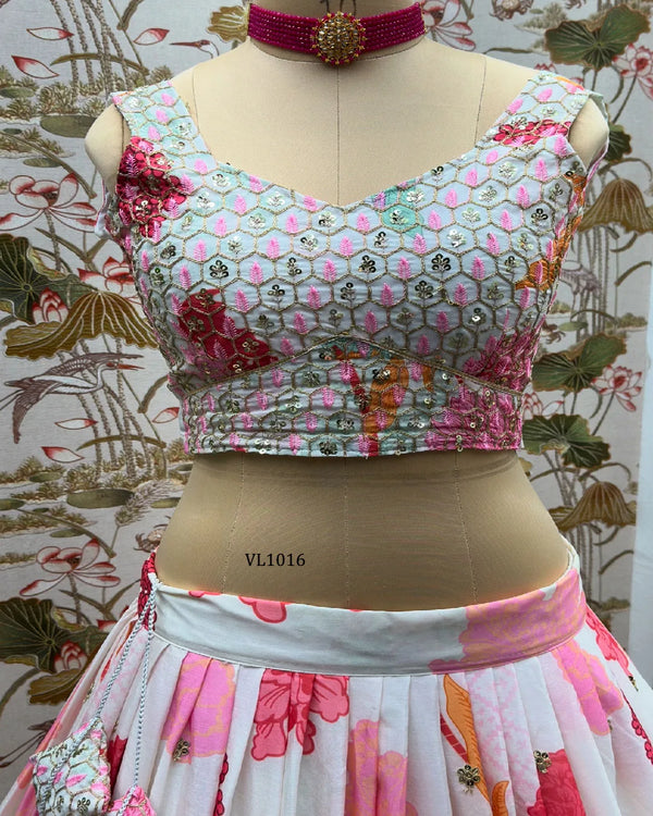 Vibrant Floral Chinon Lehenga Set for Wedding Functions