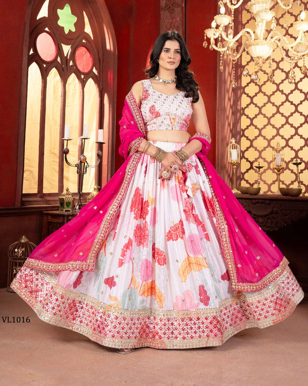 Vibrant Floral Chinon Lehenga Set for Wedding Functions