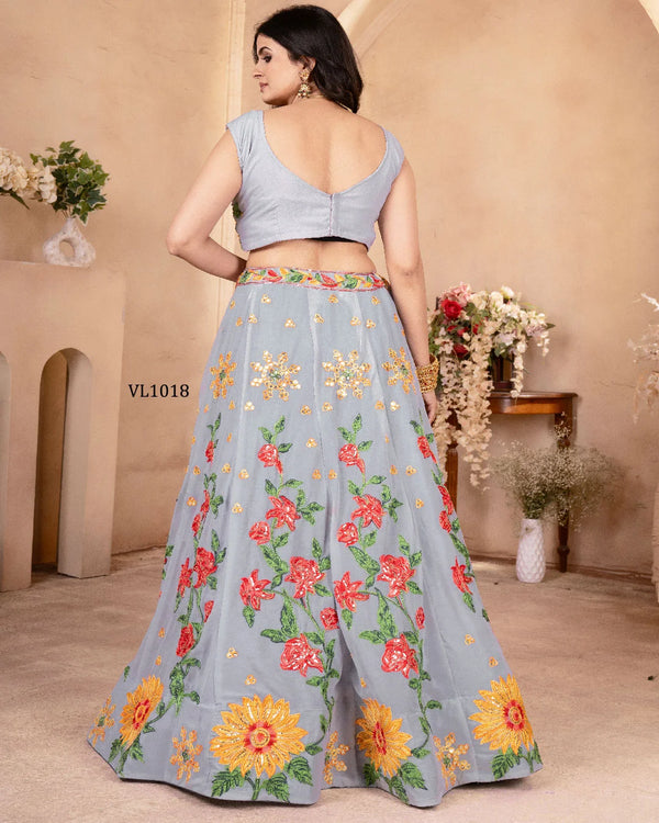Sunflower Faux Georgette Embroidery Lehenga Choli for Festive Wear