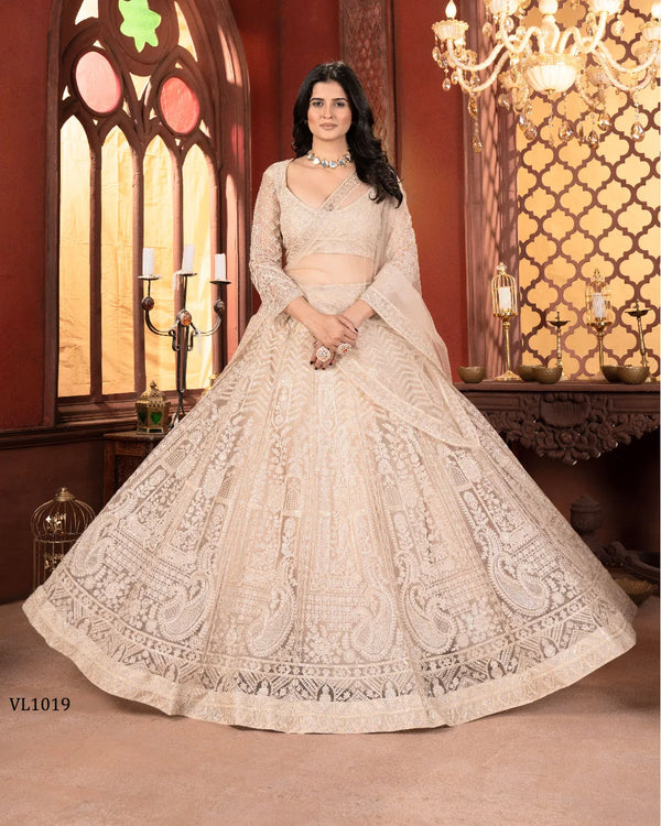 Ethereal Ivory Net Embroidery Lehenga for Reception