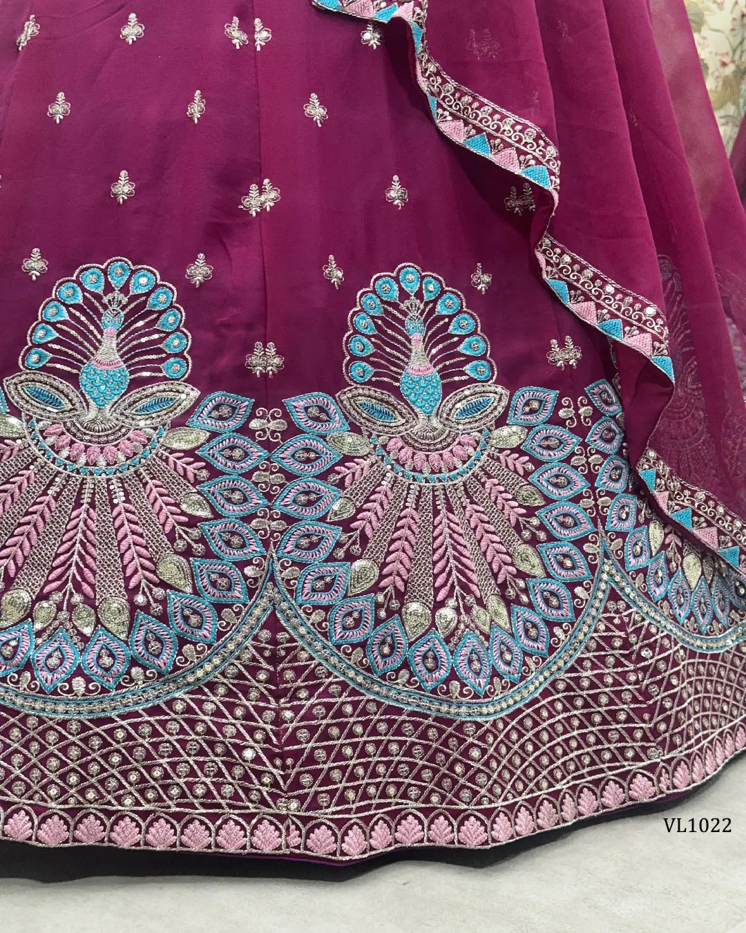 Magenta Faux Georgette Sequin Peacock Lehenga Choli for Sangeet