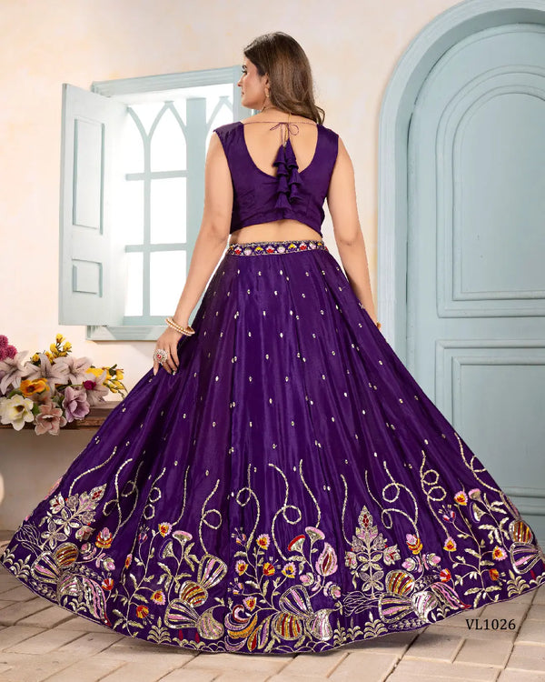Designer Chinon Sequence Embroidery Party Wear Lehenga Set