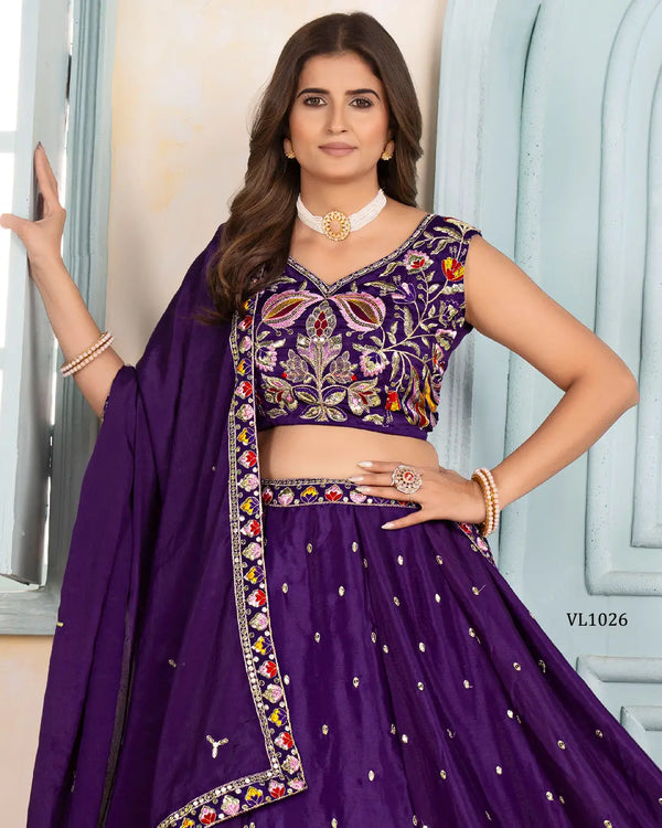 Designer Chinon Sequence Embroidery Party Wear Lehenga Set