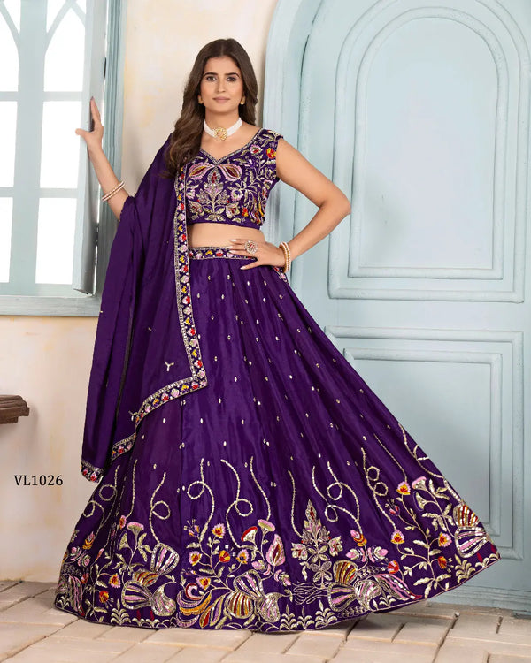 Designer Chinon Sequence Embroidery Party Wear Lehenga Set