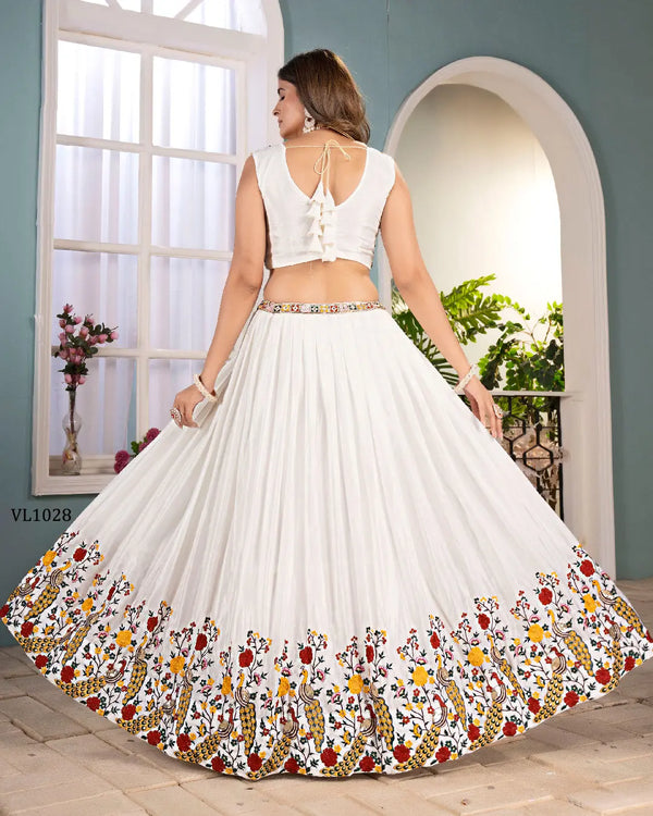 White Chinon Floral Embroidered Lehenga Choli for Wedding