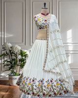 White Chinon Floral Embroidered Lehenga Choli for Wedding