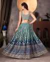 Teal Blue Embroidered Faux Georgette 2D Lehenga Choli