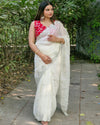 Elegant Organza Sequin Saree with Contrast Blouse for Parties