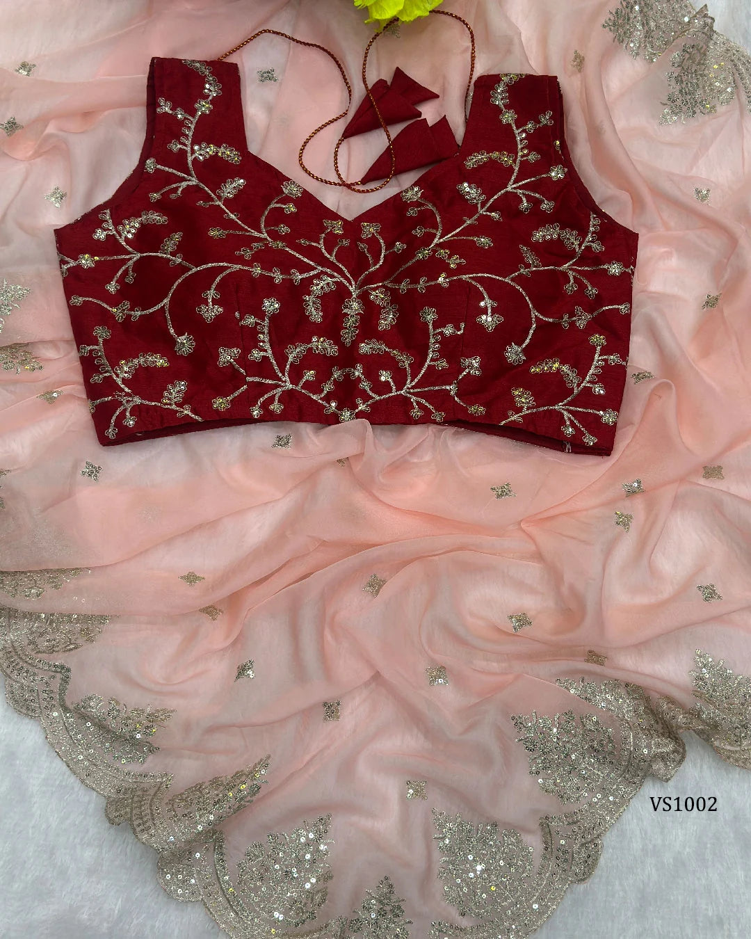 Elegant Organza Sequin Saree with Contrast Blouse for Parties