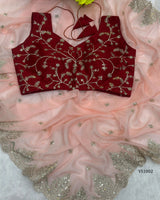 Elegant Organza Sequin Saree with Contrast Blouse for Parties