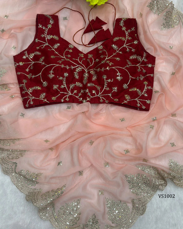 Elegant Organza Sequin Saree with Contrast Blouse for Parties