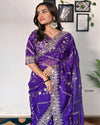 Royal Purple Tabby Organza Silk Sequin Saree for Party