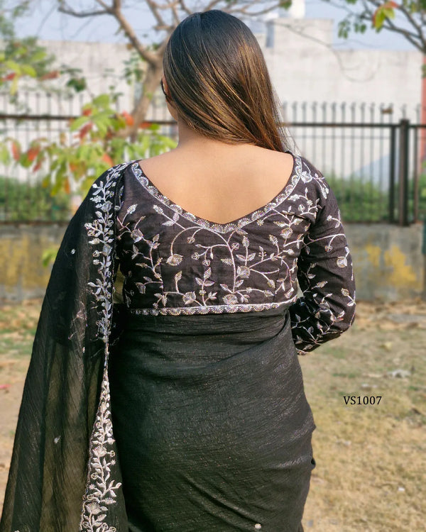 Elegant Black Candy Crush Sequin Saree with Embroidered Mono Banglori Blouse