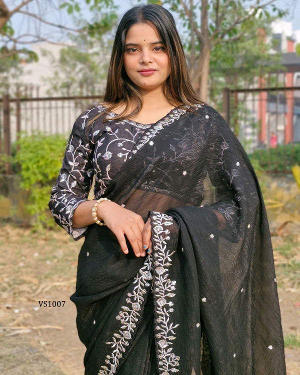 Elegant Black Candy Crush Sequin Saree with Embroidered Mono Banglori Blouse