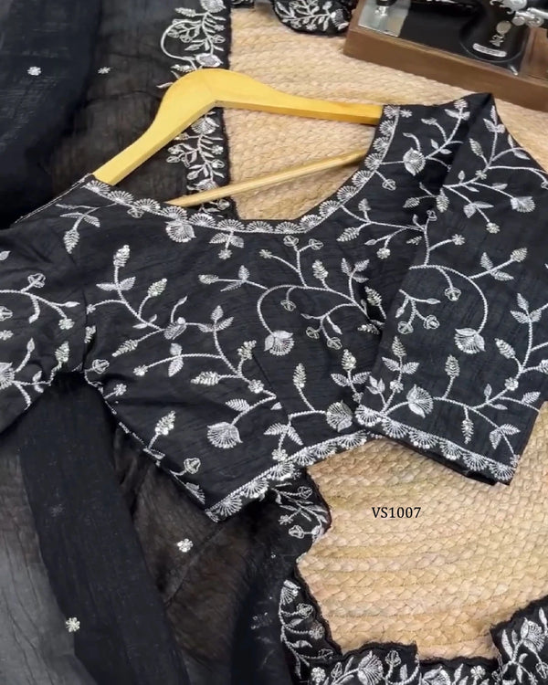 Elegant Black Candy Crush Sequin Saree with Embroidered Mono Banglori Blouse