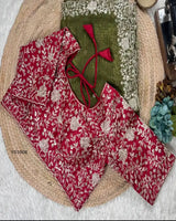 Designer Floral Zari Work Blouse & Sheer Lurex Saree for Festive Occasions
