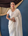 Pearl White Crunchy Saree with Scalloped Zarkhan Saree