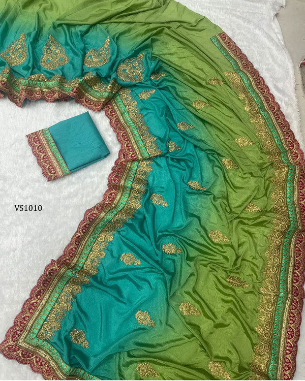 Royal Chinon Silk Embroidered Saree with Heavy Codding Border