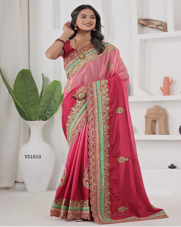 Royal Chinon Silk Embroidered Saree with Heavy Codding Border