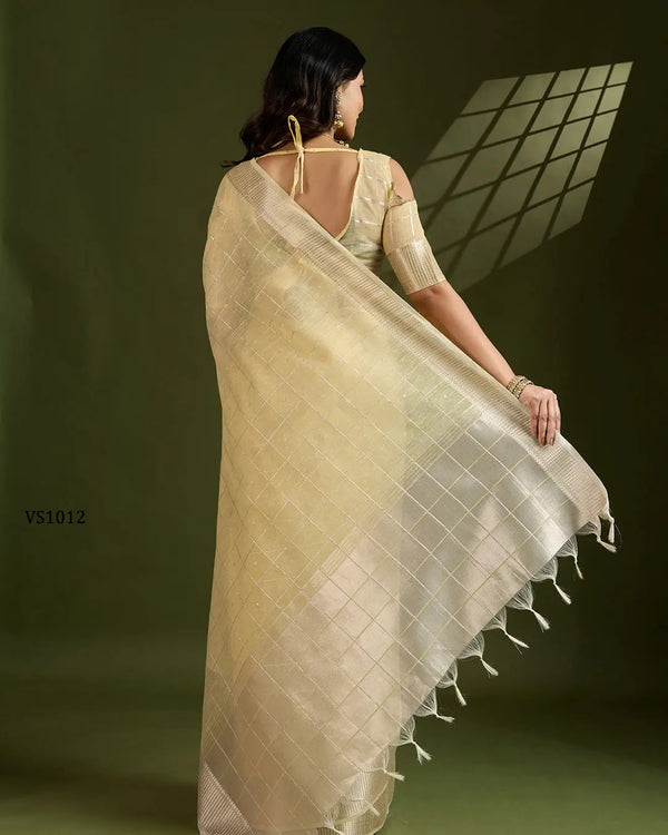 Soft Tissue Linen Silk Saree with Gota-Patti Checks
