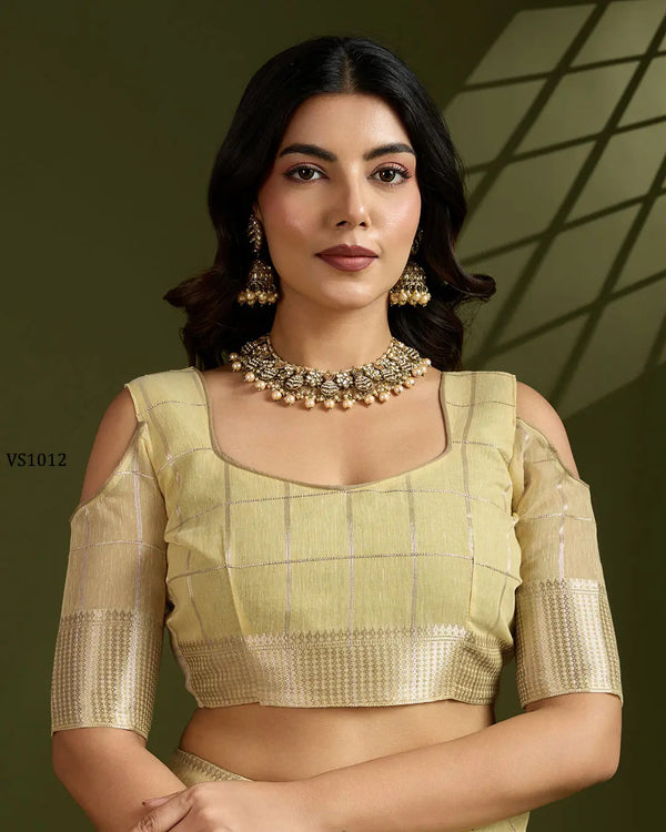 Soft Tissue Linen Silk Saree with Gota-Patti Checks