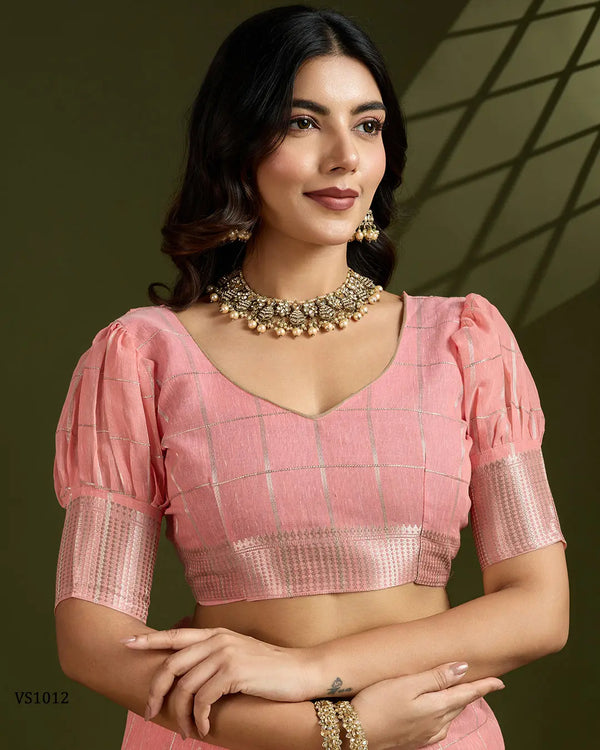 Soft Tissue Linen Silk Saree with Gota-Patti Checks