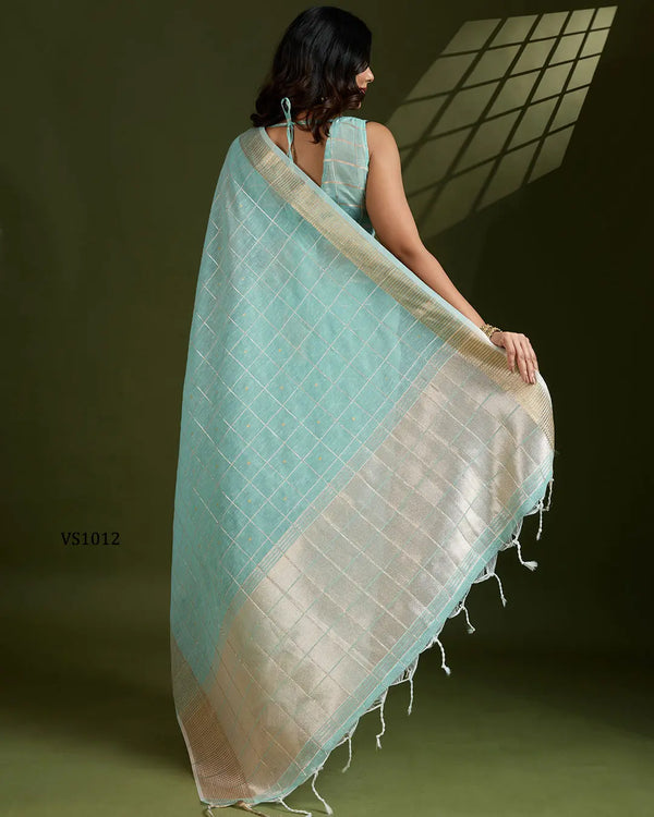 Soft Tissue Linen Silk Saree with Gota-Patti Checks