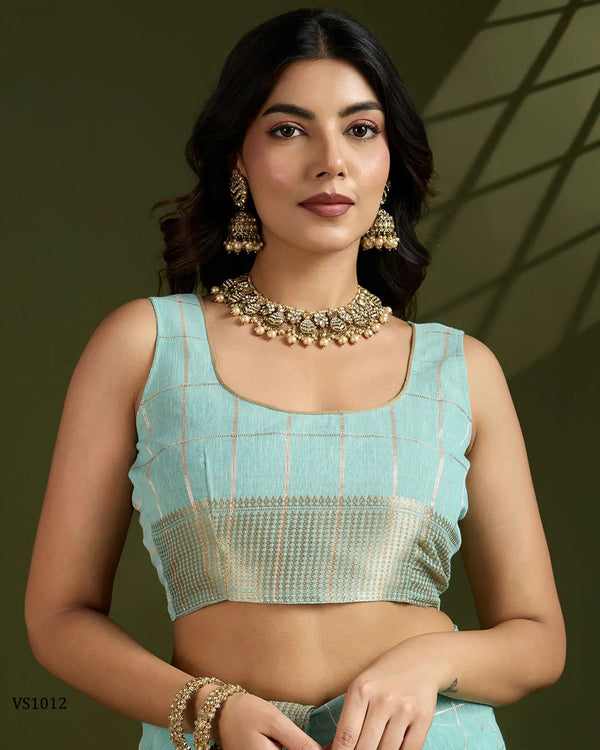 Soft Tissue Linen Silk Saree with Gota-Patti Checks