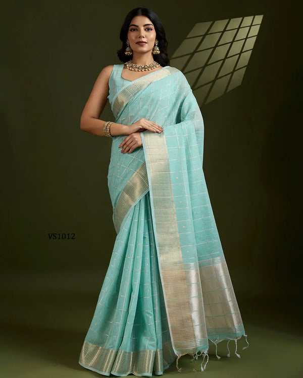 Soft Tissue Linen Silk Saree with Gota-Patti Checks