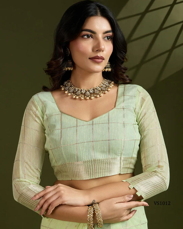 Soft Tissue Linen Silk Saree with Gota-Patti Checks