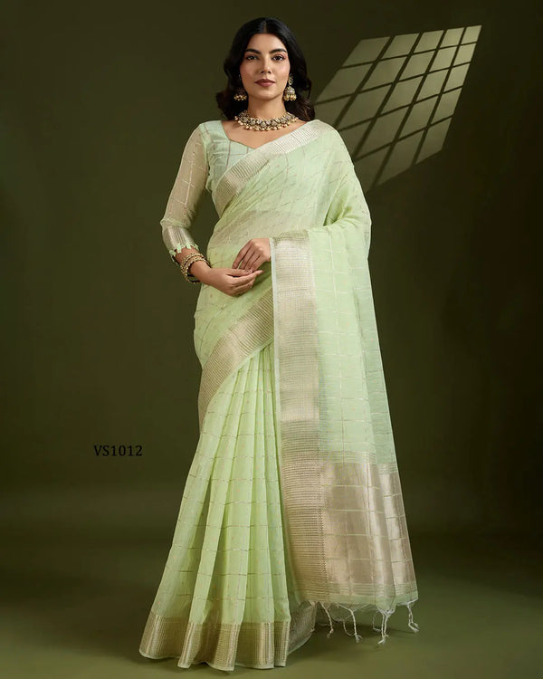 Soft Tissue Linen Silk Saree with Gota-Patti Checks