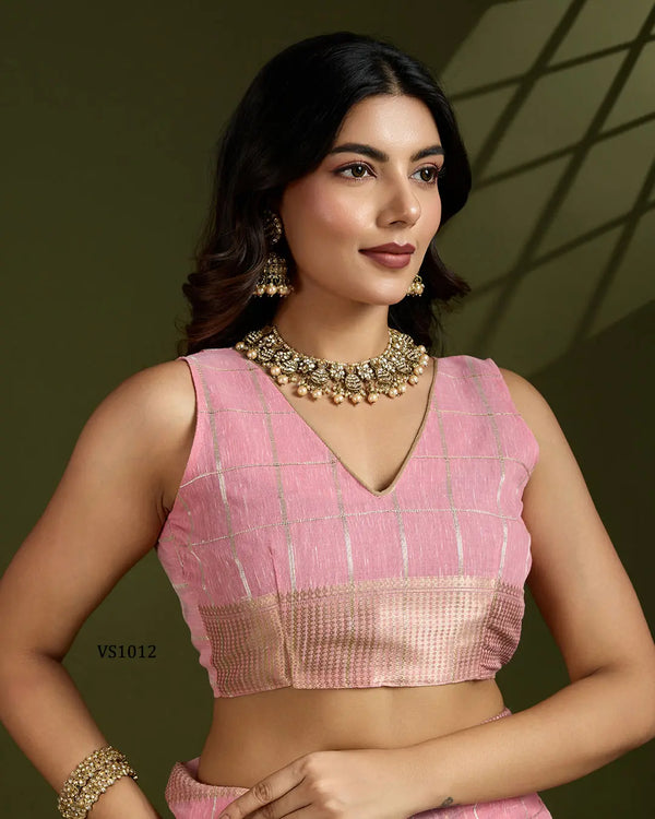 Soft Tissue Linen Silk Saree with Gota-Patti Checks