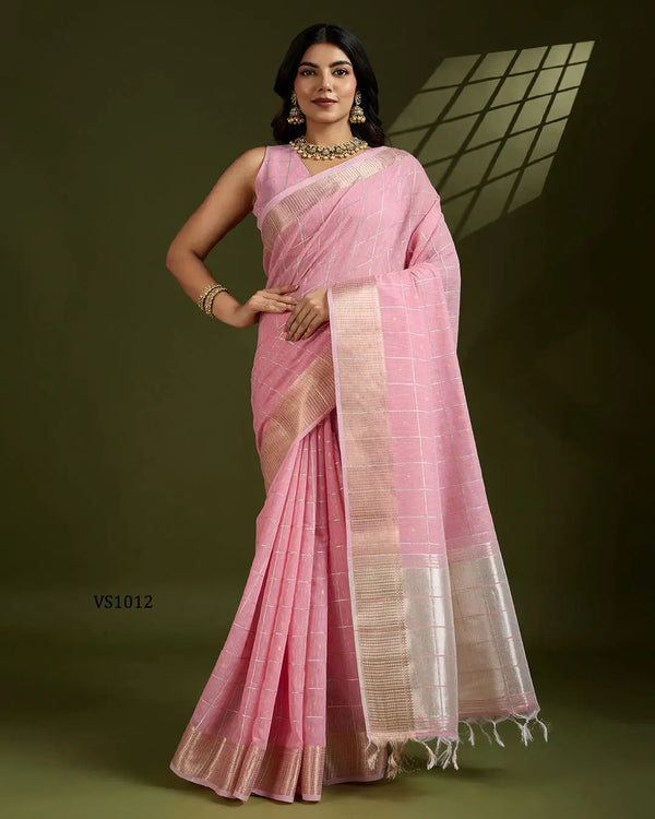 Soft Tissue Linen Silk Saree with Gota-Patti Checks
