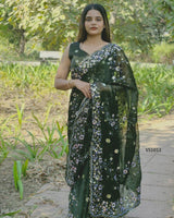 Radiant Emerald Sheer Barbari Silk Saree – Party & Festive Glamour