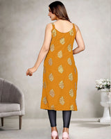 Sleeveless Foil Leaf Print Rayon Daily Wear Kurti